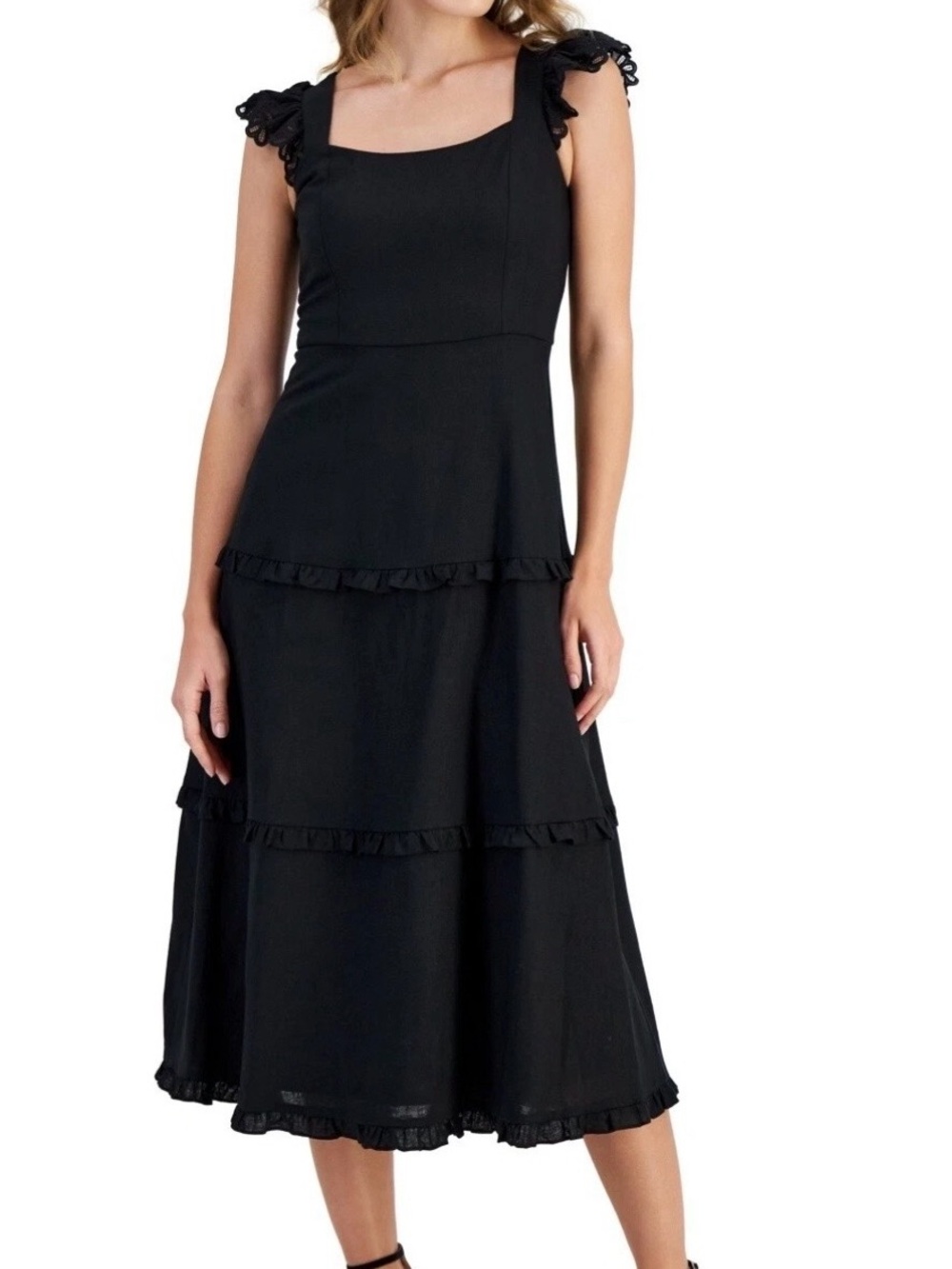 Black Tiered Anne Klein Ruffled Tiered Dress